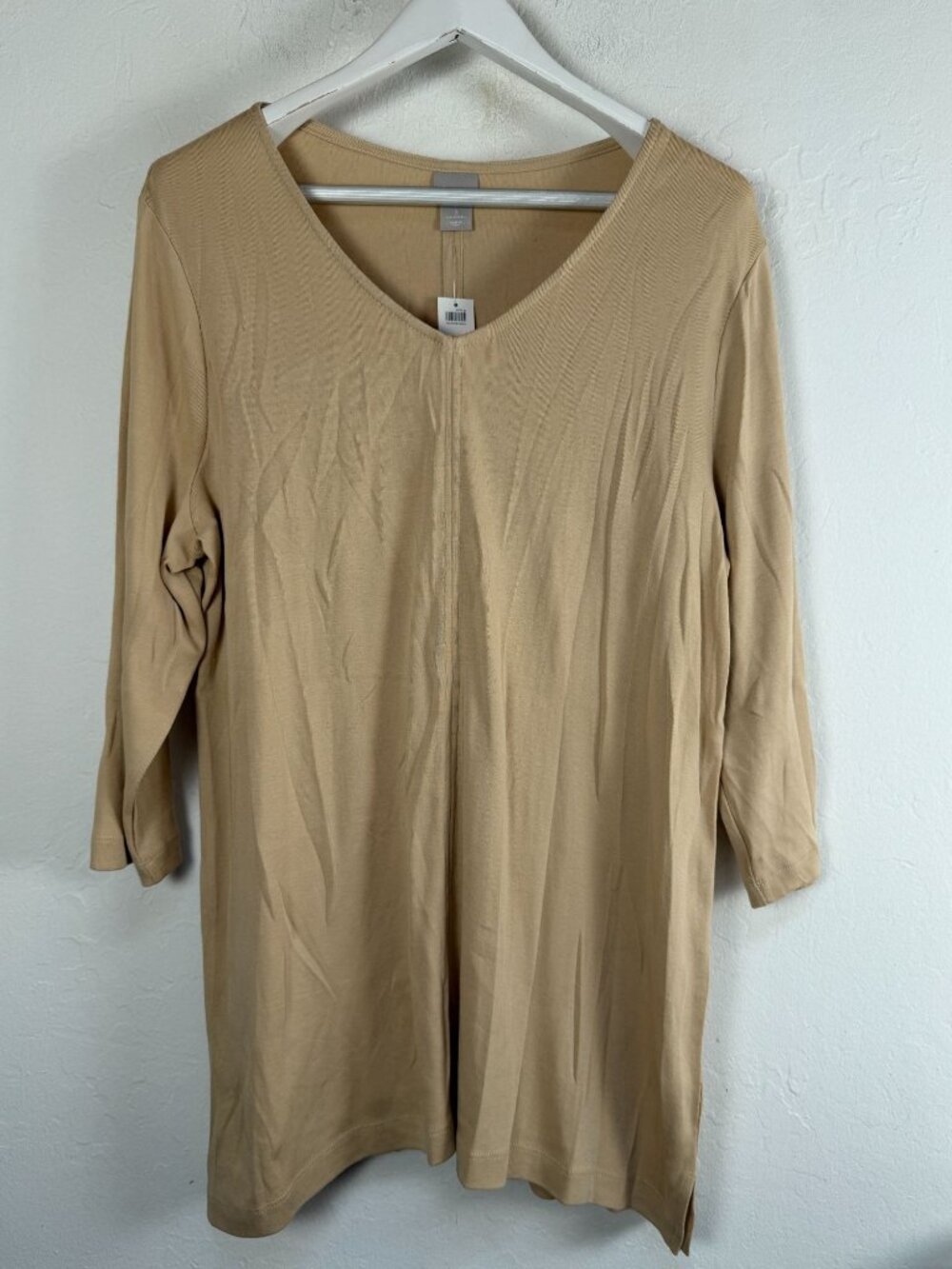 Chico's Womens Seam Detail Tunic Knit Top Beige Size 3/XL 100% Pima Cotton New